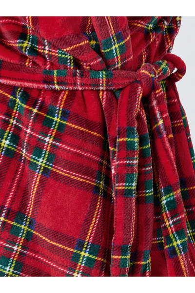 Styli Checked Fleece Hooded Robe