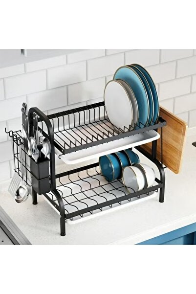 FLYROAD Two-Tier Dish Drying Rack Black for Kitchen