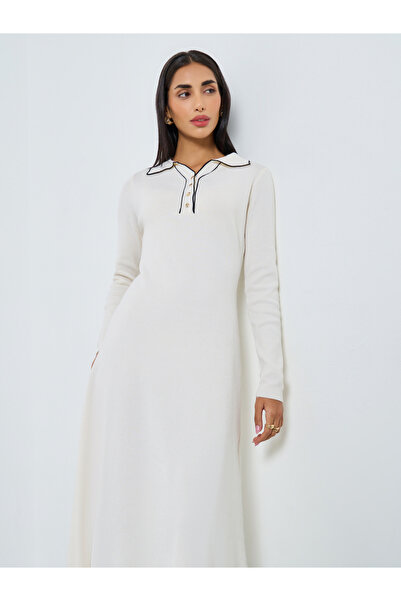 Styli Off-White Long Sleeves Sweater Midi Dress