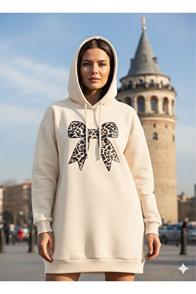 modasindoma Дамска суитшърт с леопардов принт и панделка