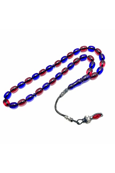 KANUNİ TESBİH Capsulă albastră Burgundy croială Combinație de argint Rozary d...