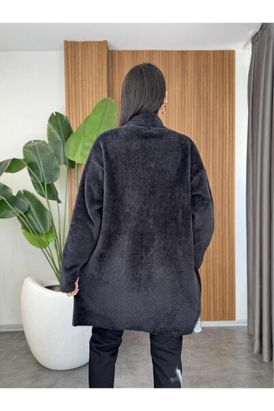 MİR Piedra Women Shawl Collar Oversized Comfortable Fit Soft Texture Bearded Cardigan