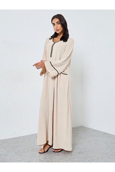 Styli Cream Lace Detail A-Line Jalabiya