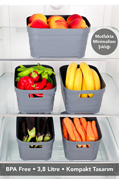 Meleni Home 2-Piece 3800 ml Refrigerator Organizer - Kitchen Bathroom Decorative Multi-Purpose Organizer Inside the Cabinet Anthracite