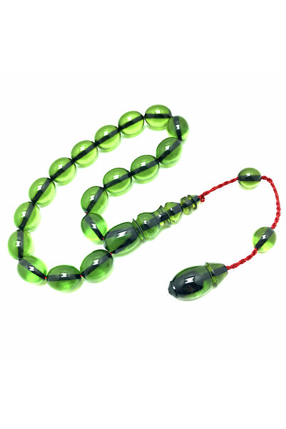 KANUNİ TESBİH سبحة من حجر العنبر الأخضر المقطوع على شكل بيضة من نوع Efe Boy