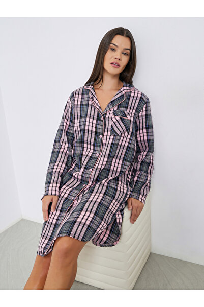 Styli Checked Button Front Nightshirt