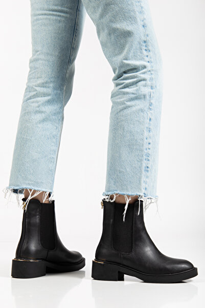 RİSSOLİ Γυναικείες μπότες με μαύρο δέρμα με λεπτομέρεια από λάστιχο στο πλάι και φερμουάρ στο πίσω μέρος