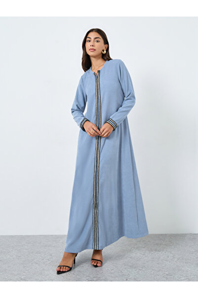 Styli Light Blue Lace Insert Maxi Jalabiya