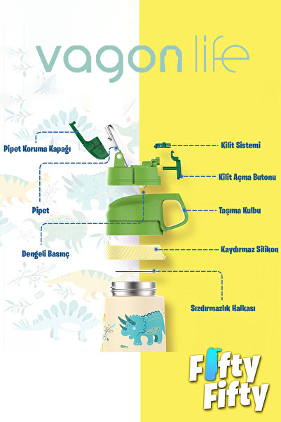 Vagonlife 2-PACK SET 350 ML Children's Straw Steel Flask Stainless Steel Thermos 5 Different Colors 2055-350ML