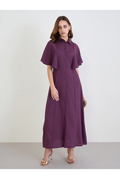 Styli Purple Textured Shirt Maxi Dress