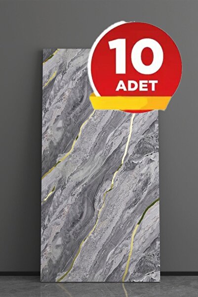 BienHome 10 Adet 30x60cm Açık Gri Altın Damar Mermer Görünüm Kendinden Yapışk...