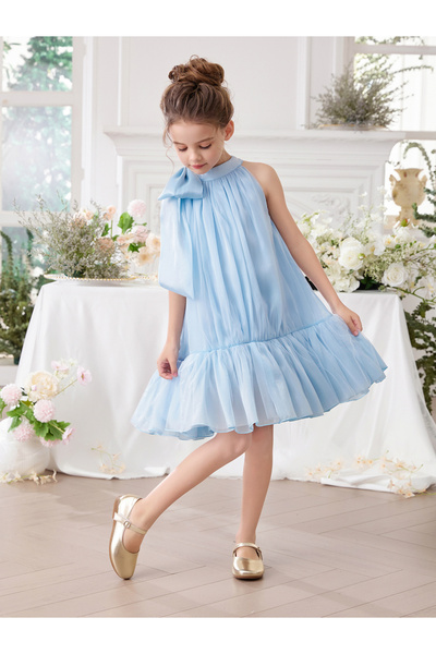 Take Two By Styli Girls Halter Bow Detail Ruffle Hem Party Dress