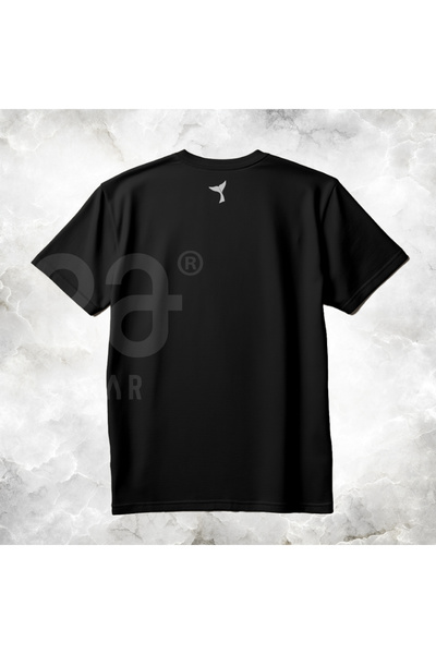 Crea Eymer Wear Crystal Stone Whale Tail Design Printed Cotton Crew Neck T-Shirt Black