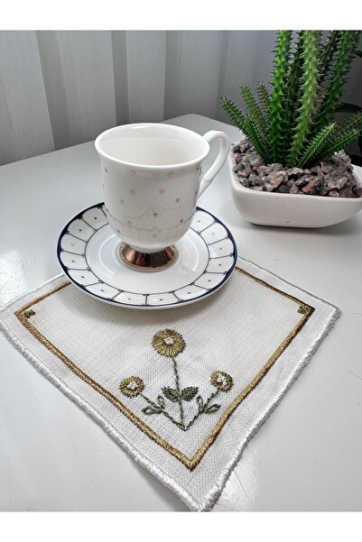 zeynmar مناديل تقديم القهوة المطرزة يدويًا على طراز الروكوكو، 6 قطع