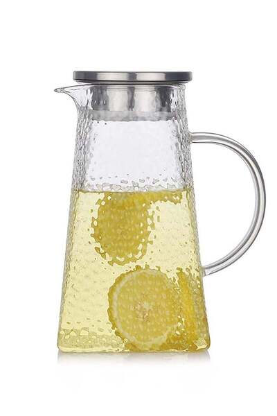 Beauenty Glass Water Jar With Stainless Steel Lid, 1500ml Borosilicate Pitcher