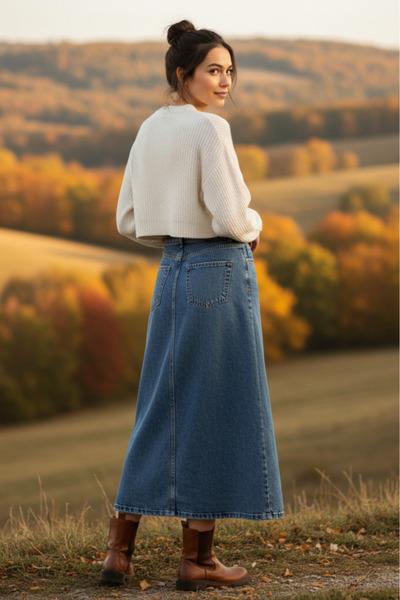 Dema Women's Denim Cotton Blue Bell Skirt