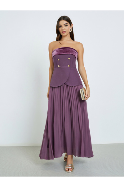 Styli فستان ماكسي أرجواني بفتحة رقبة على شكل شريط ومطوي