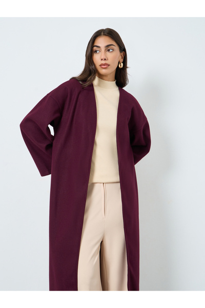 Styli Burgundy Open Front Abaya