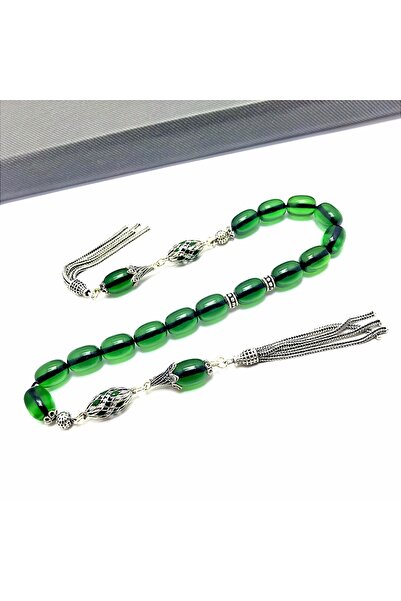 KANUNİ TESBİH Culoare verde Design special de argint Fizyon Mătăniile de chihlimbar cu foc
