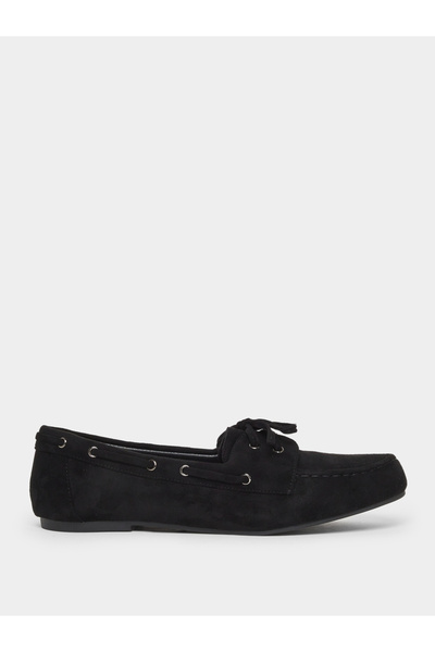 Styli Black Suede Look Boat Shoes