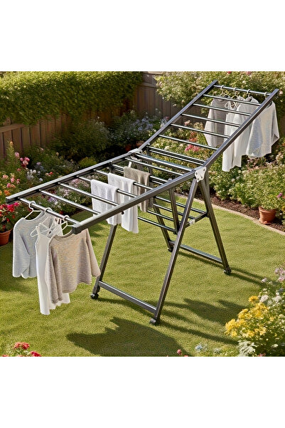 Zztcmp رف تجفيف الملابس المتين القابل للطي، رف تجفيف الملابس الخارجي الأرضي، رف تجفيف قائم بذاته