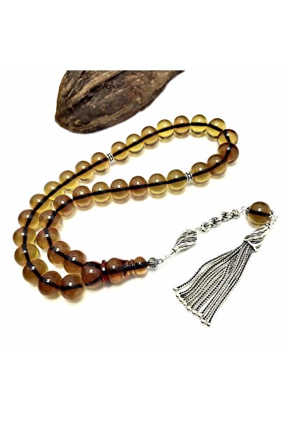 KANUNİ TESBİH سبحة من حجر العقيق الأصفر اللامع من نوع كلاس موديل أتيش كهربيار