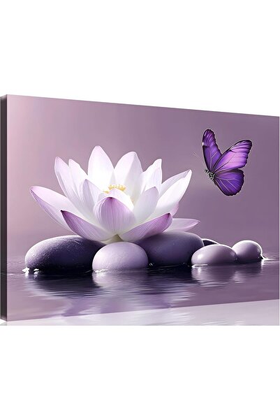 Emoda home Trove لوحة جدارية زنبق الماء الزنبق والفراشة الأرجوانية - قماش سبا...