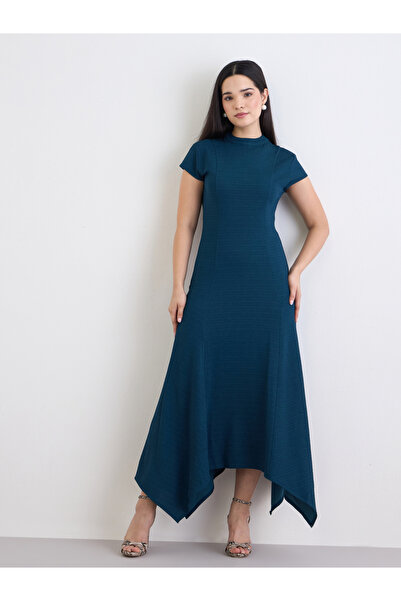 Styli Teal Asymmetric Hem Maxi Dress