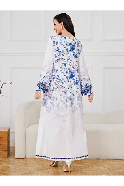 Take Two By Styli Floral Print Long Sleeve Maxi Jalabiya