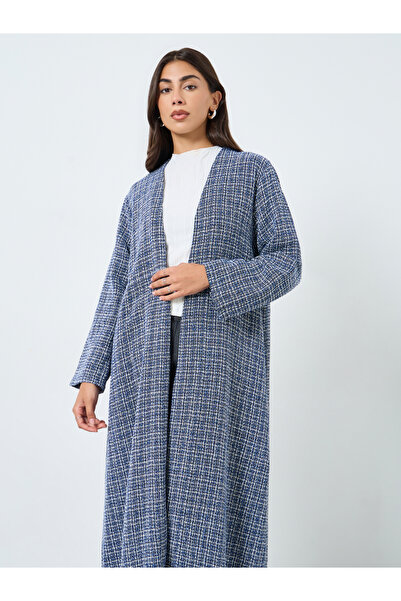 Styli Navy Blue Front Open Tweed Abaya