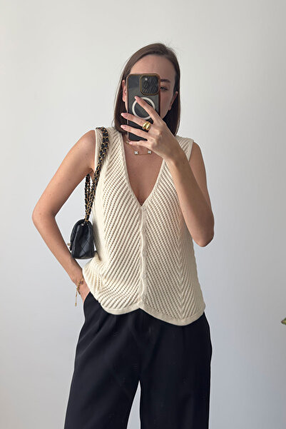 MAGARDE Vestă ajurată premium din tricotaj - STONE