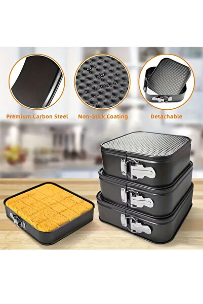 GENERAL 3PCS Square Springform Pan Set (8/9/10 in) Non-stick Removable Bottom