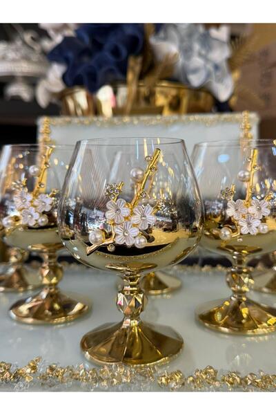 LOKMAN ZÜCCACİYE كوب بويهوميا كريستال تيتانيوم ذهبي برونزي بني اللون سعة 250 مل لـ 6 أشخاص