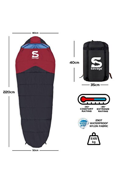 SAVAGE Sleeping Bag - Peak - Claret Red - Extreme -35C °   -Ys-535