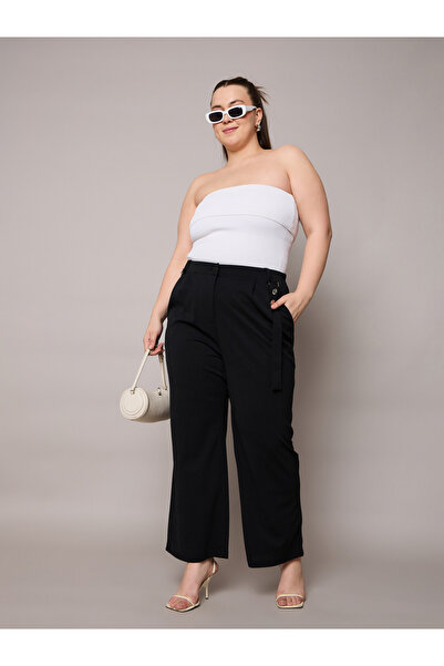 Sassafras By Styli Plus Size Black Wide Leg Trousers