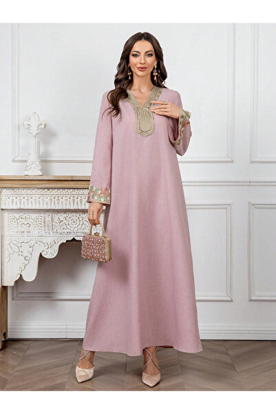 Take Two By Styli Embroidery Detail Long Sleeve Maxi Jalabiya