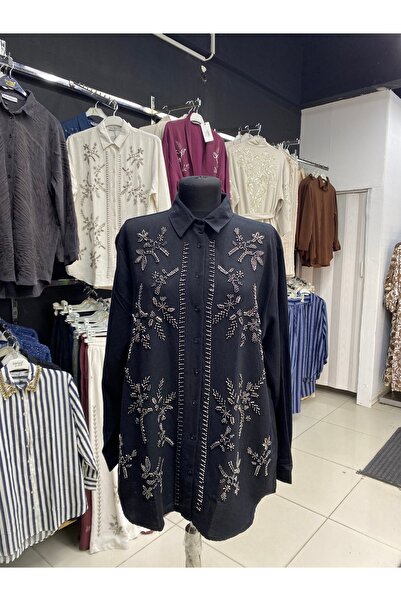 ESİL GİYİM Kadın Taş Detaylı Oversize Gömlek