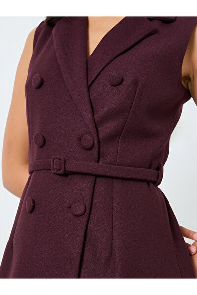Styli Burgundy Sleeveless Blazer Midi Dress