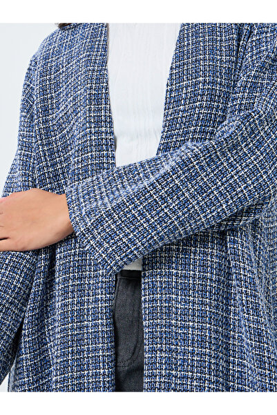 Styli Navy Blue Front Open Tweed Abaya