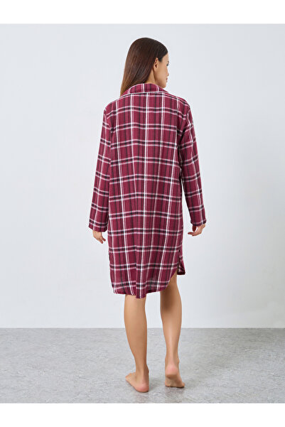 Styli Checked Button Placket Nightshirt Dress