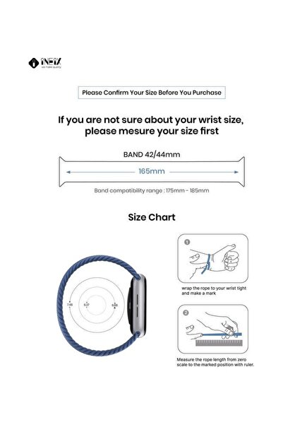 ineix Braided Solo Loop Stretchable Replacement Strap For Apple Watch 42, 44mm 165 mm length