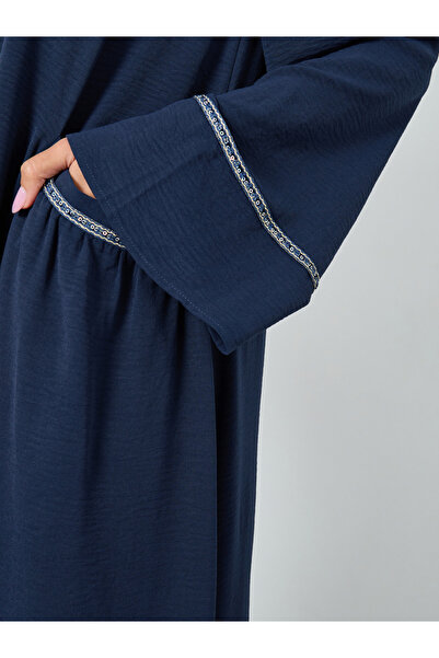 Styli Navy Blue Lace Detail A-Line Jalabiya