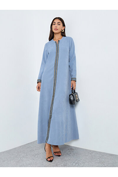 Styli Light Blue Lace Insert Maxi Jalabiya