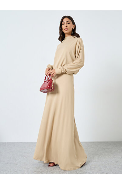 Styli Beige Blouson Draped Maxi Dress