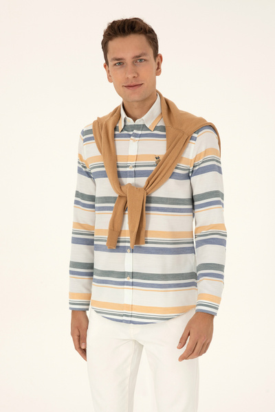 U.S. Polo Assn. Men's Cream Long Sleeve Shirt 50308456-Vr256