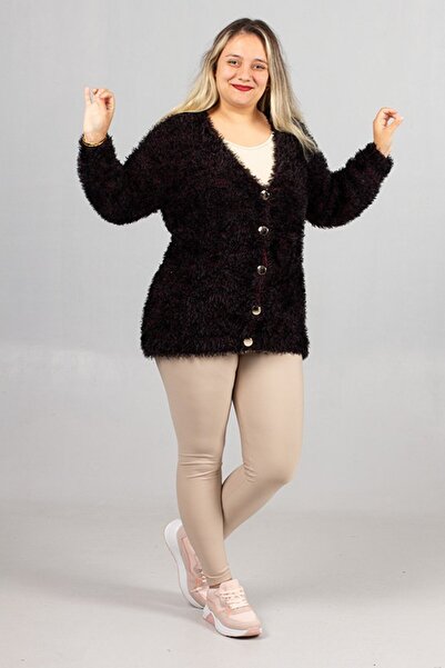 Truva XXL Plus Size Bearded Knitwear Cardigan Ful Stretch Fabric Black