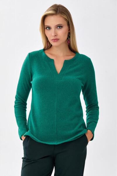 İKİLER V Yaka Uzun Kol Triko Bluz 256-1714