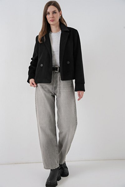 Hiccup Bdart Textured Double-Breasted Collar Jacket