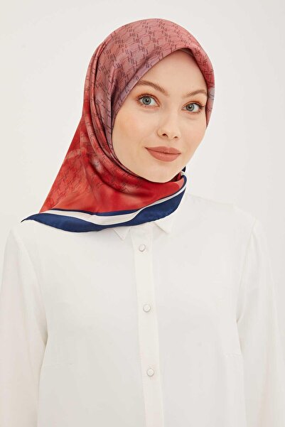 Armine Red Patterned Tivil Silk Scarf Ist 8906 - 35