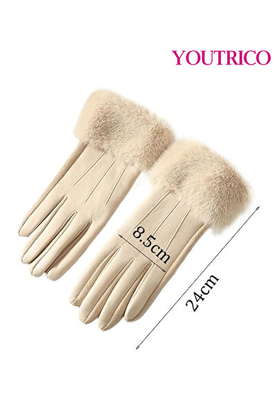 Youtrico Faux Mink Leather Gloves - Thermal-Lined Winter Wear for Women
